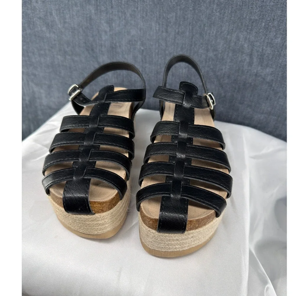Dirty Laundry Fisherman Sandals Womens 8 Black Faux Leather Platform Espadrille